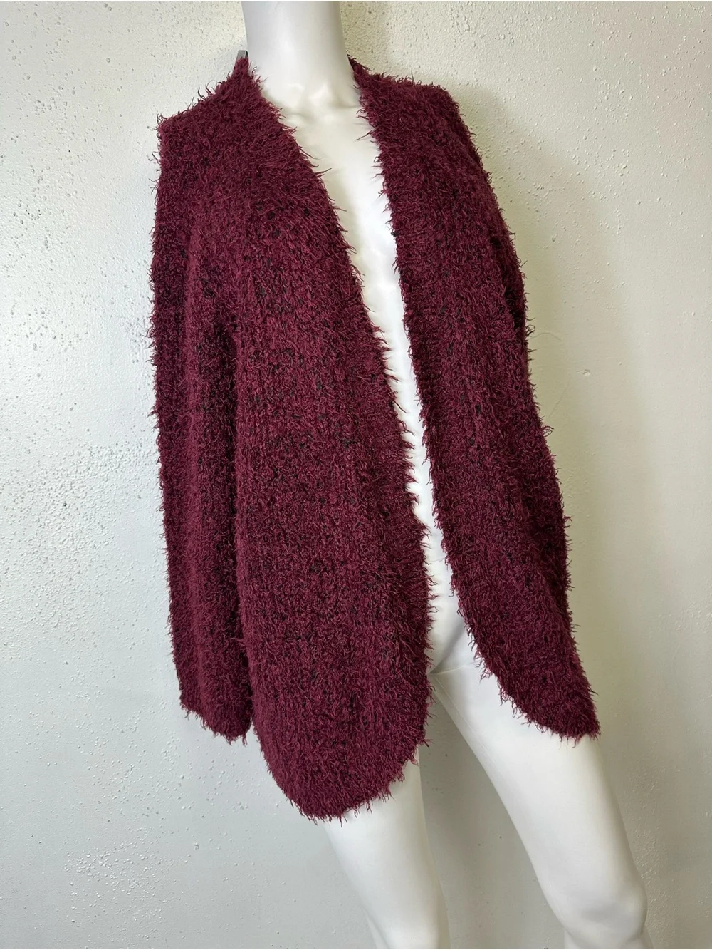 Kensie Open-Front Fuzzy Cardigan in Burgundy